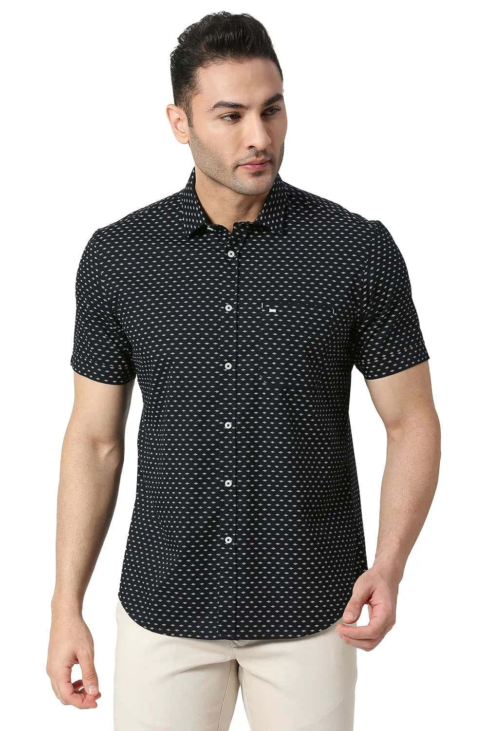 Slim Fit Cotton Twill Printed Halfsleeves Shirt