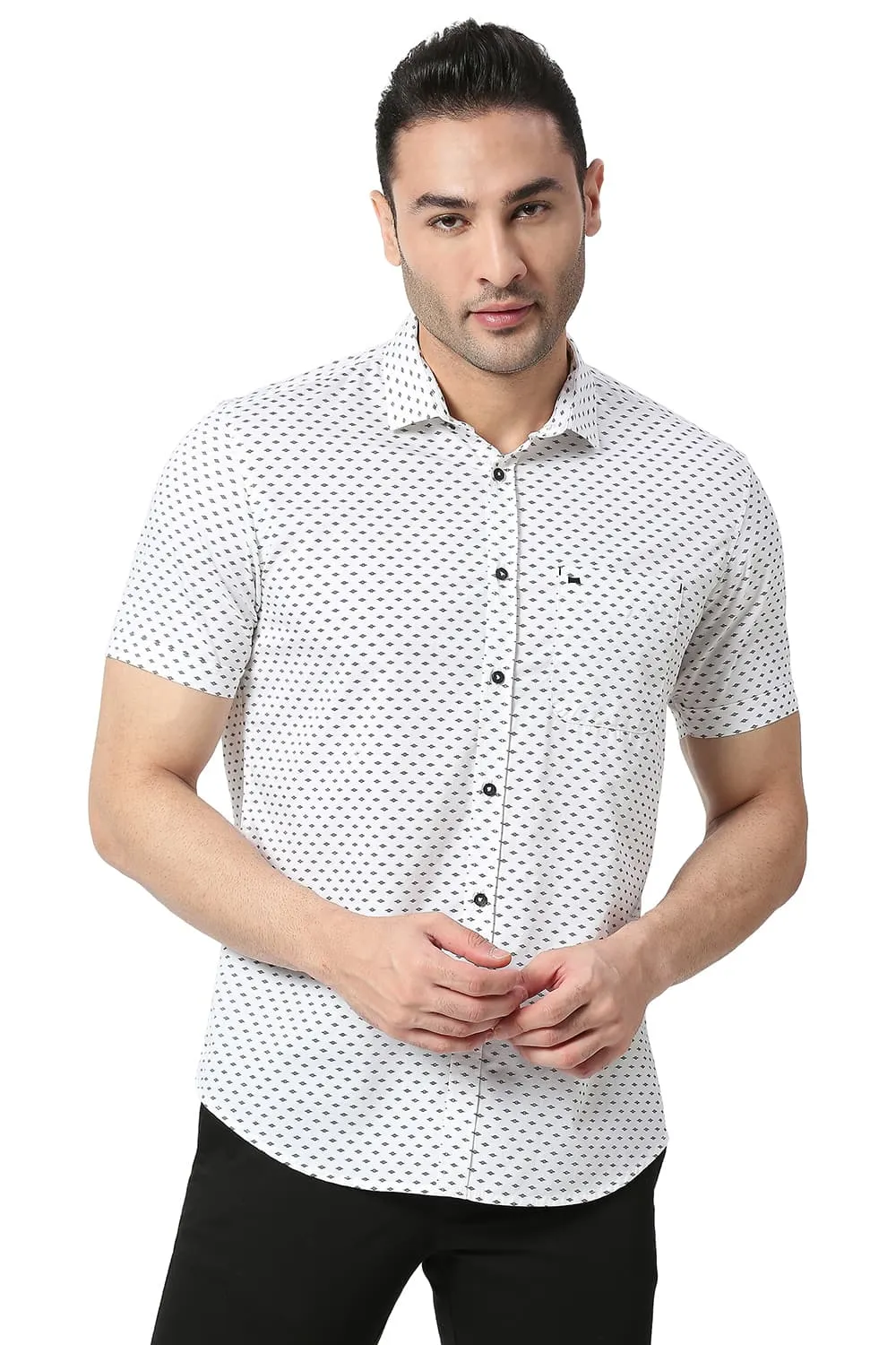 Slim Fit Cotton Twill Printed Halfsleeves Shirt