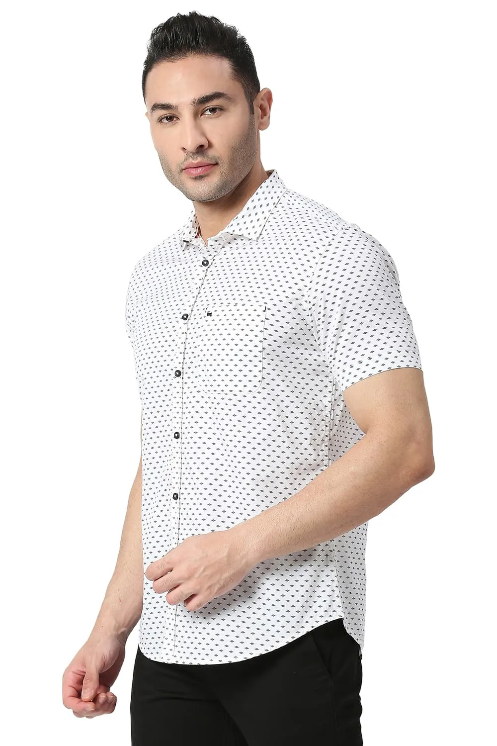 Slim Fit Cotton Twill Printed Halfsleeves Shirt