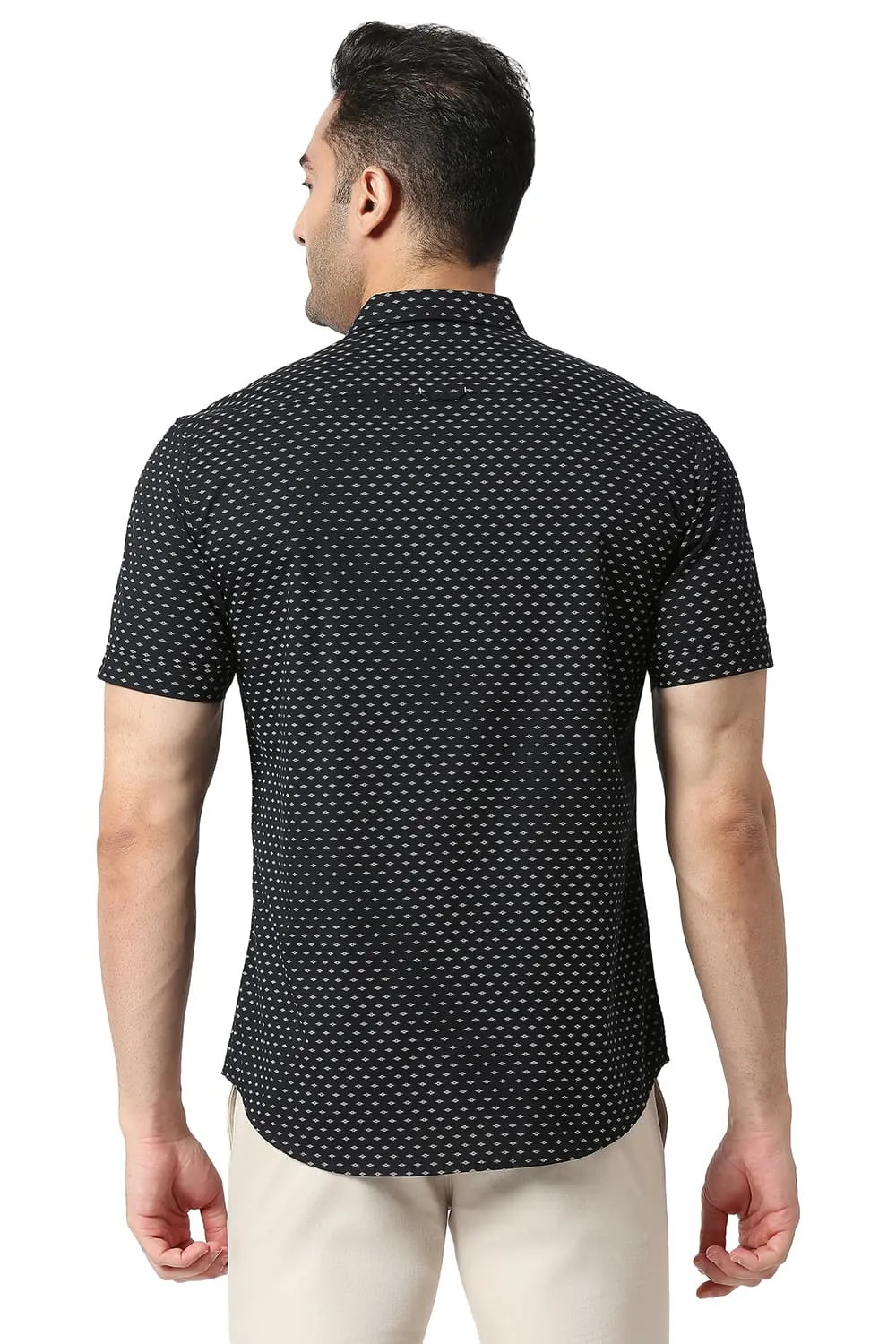 Slim Fit Cotton Twill Printed Halfsleeves Shirt
