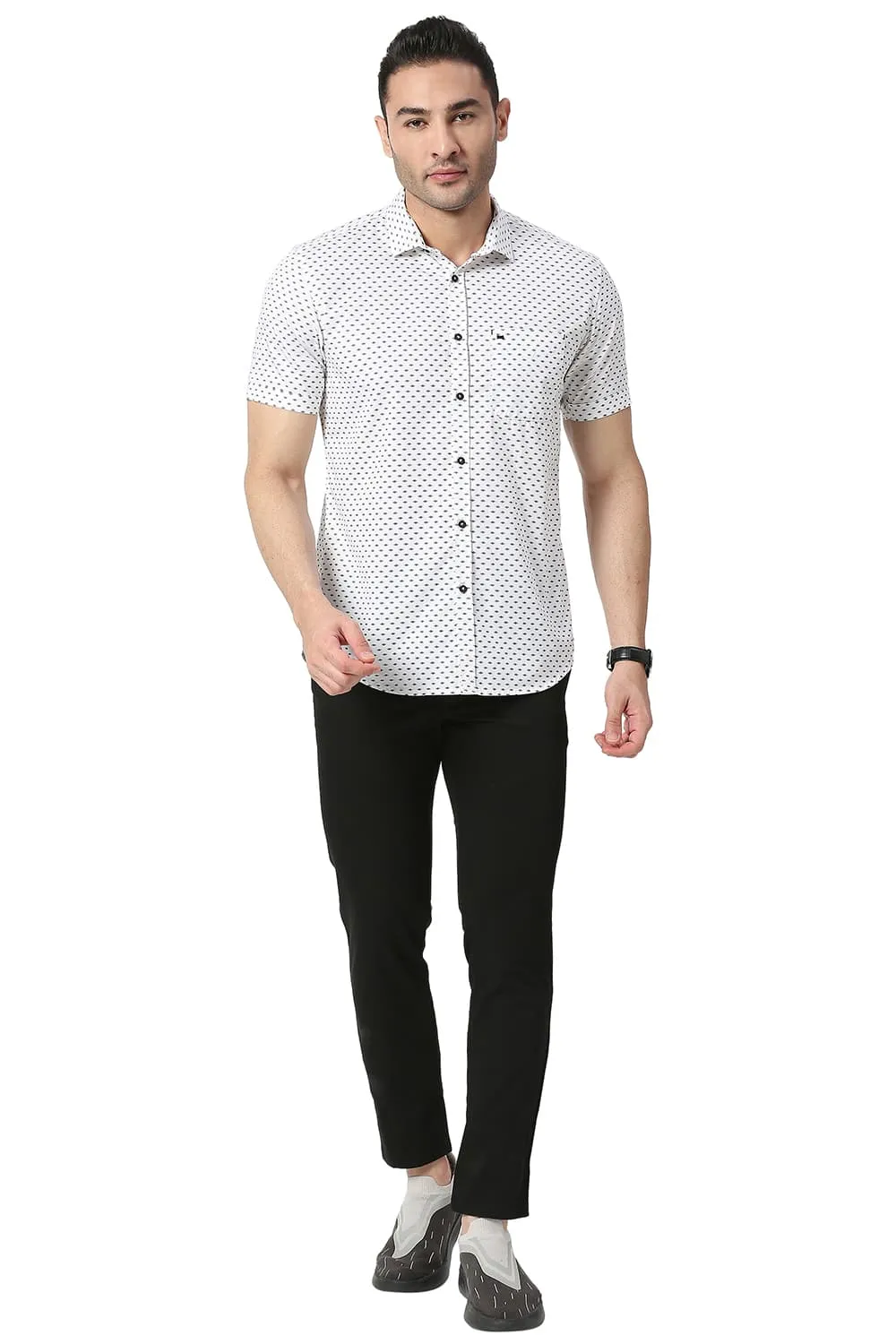 Slim Fit Cotton Twill Printed Halfsleeves Shirt