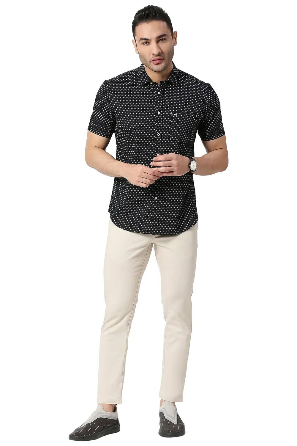 Slim Fit Cotton Twill Printed Halfsleeves Shirt