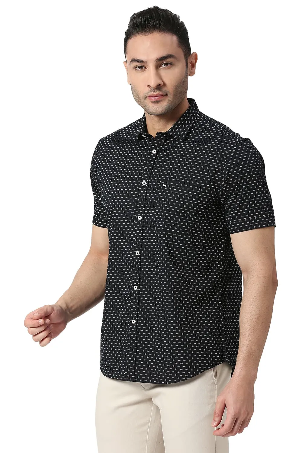 Slim Fit Cotton Twill Printed Halfsleeves Shirt
