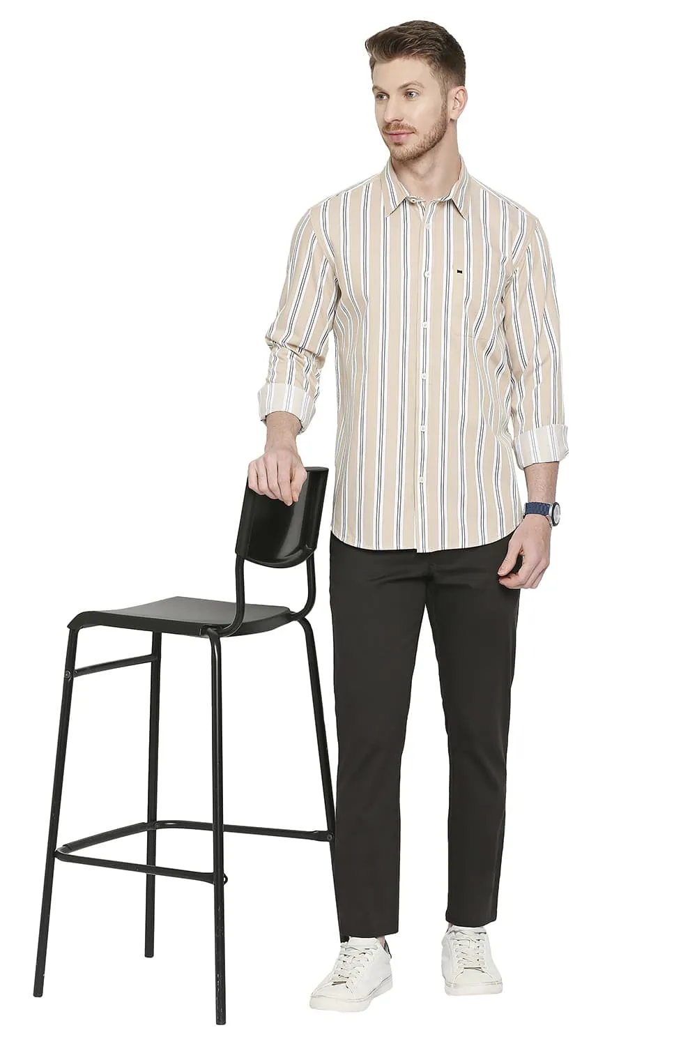 Slim Fit Cotton Twill Stripes Shirt