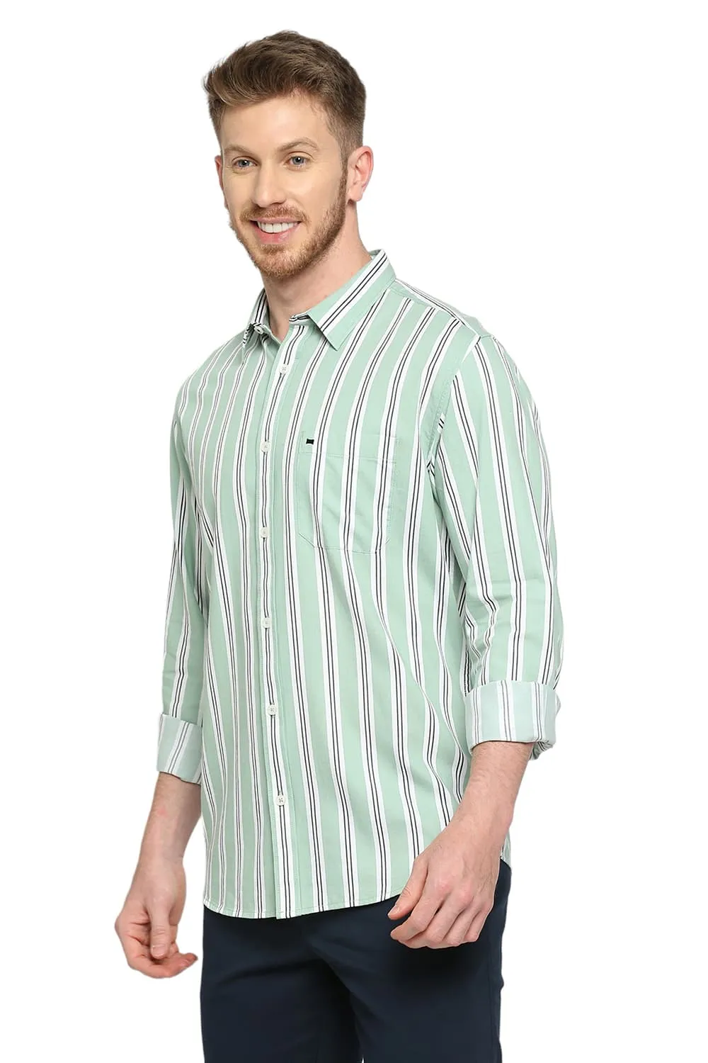 Slim Fit Cotton Twill Stripes Shirt