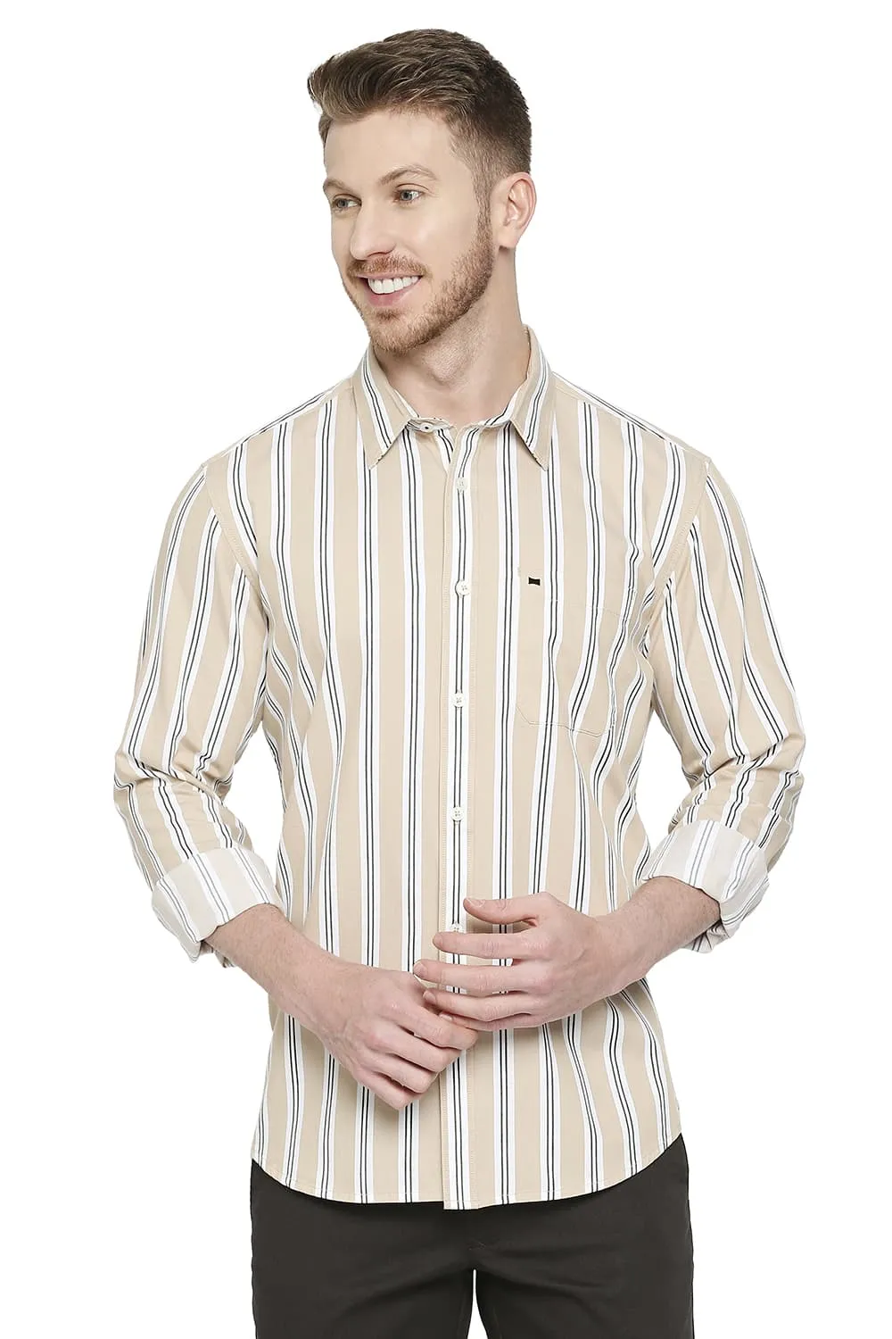 Slim Fit Cotton Twill Stripes Shirt