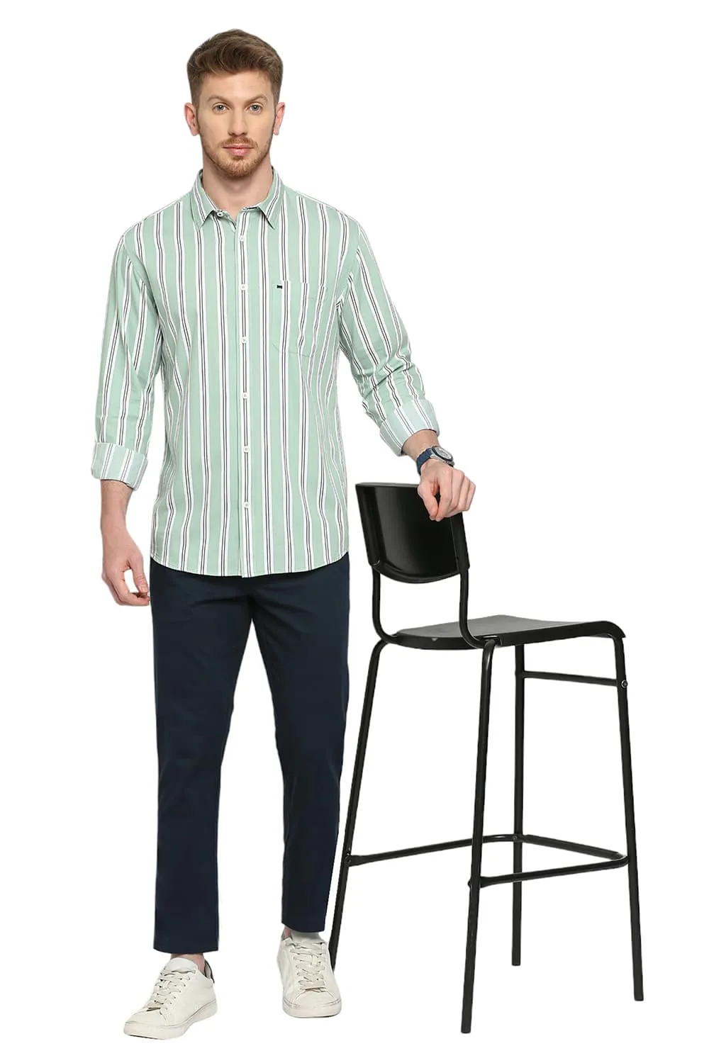 Slim Fit Cotton Twill Stripes Shirt