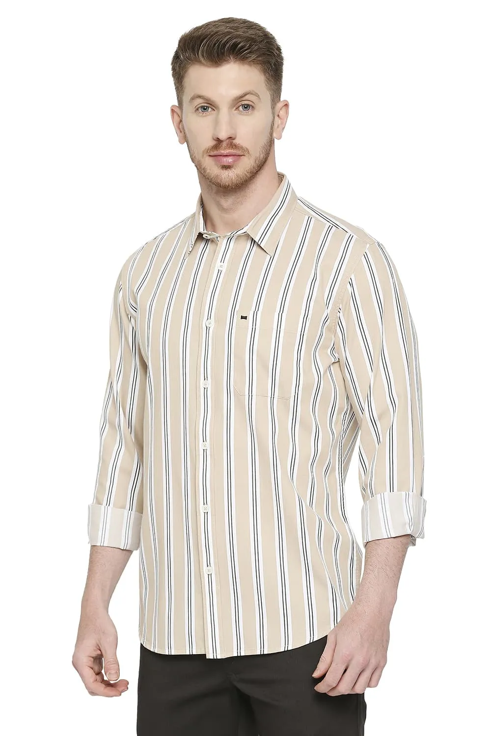 Slim Fit Cotton Twill Stripes Shirt