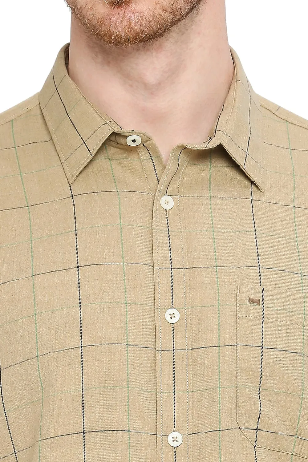 Slim Fit Polyester Viscose Melange Checks Shirt