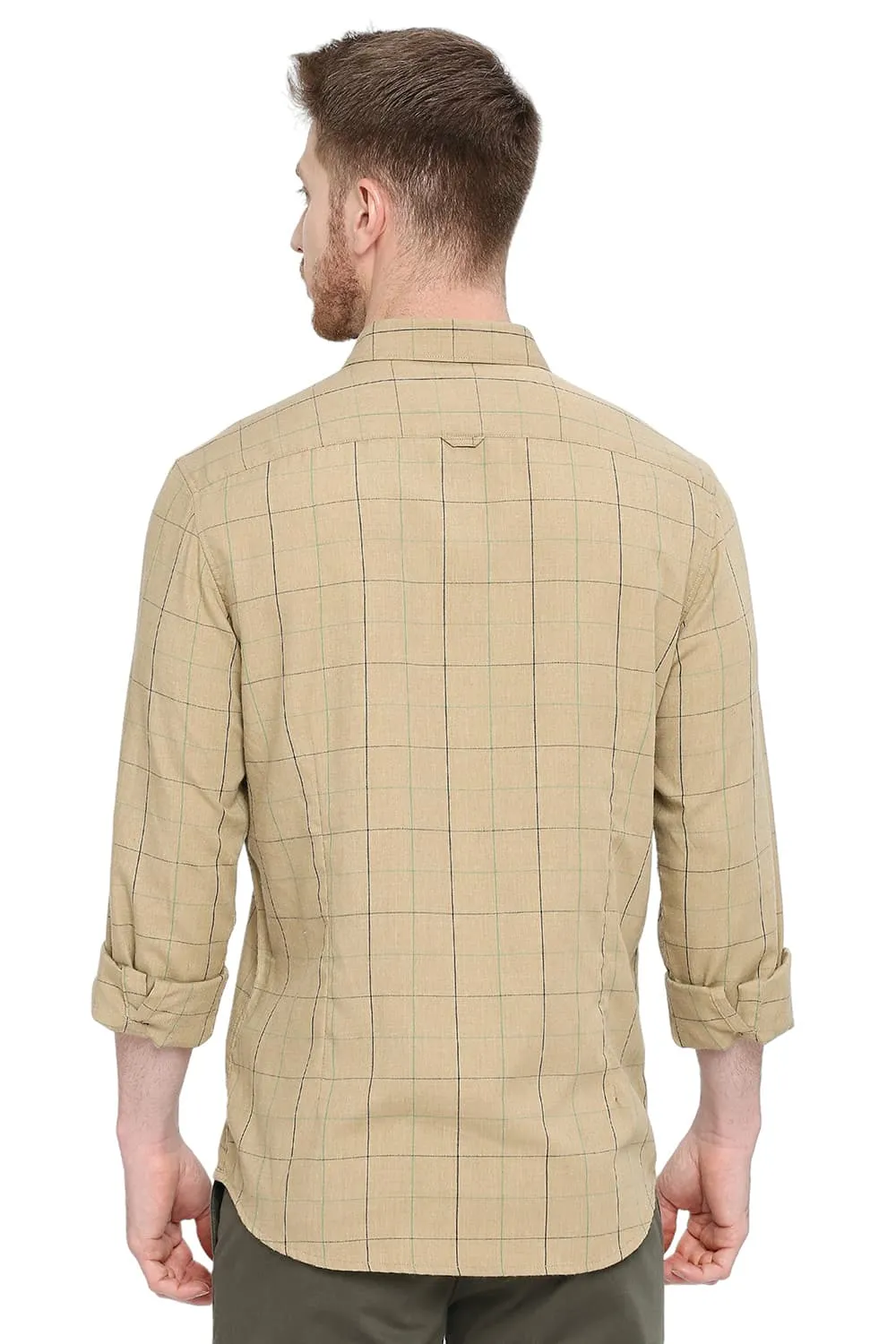 Slim Fit Polyester Viscose Melange Checks Shirt