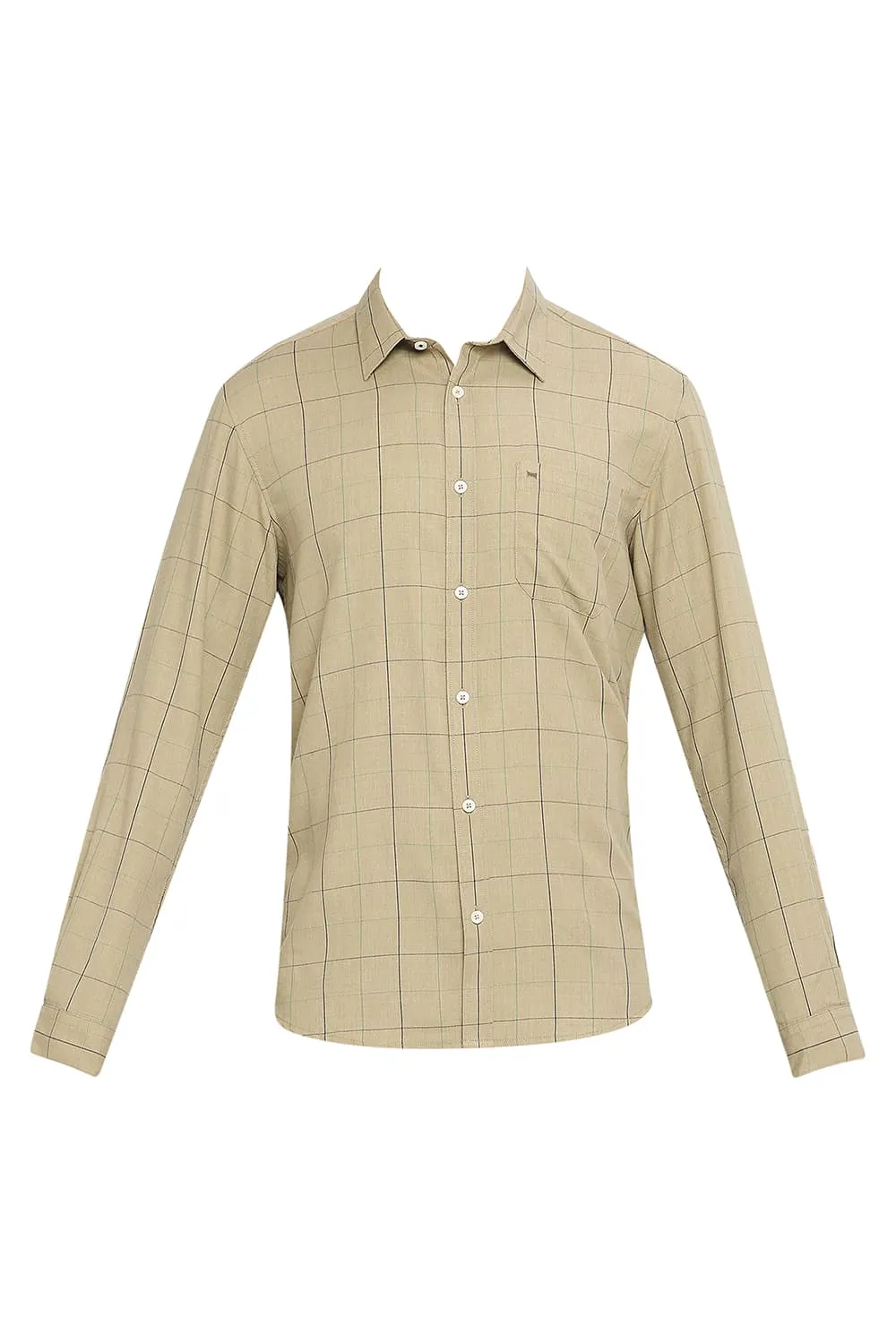 Slim Fit Polyester Viscose Melange Checks Shirt
