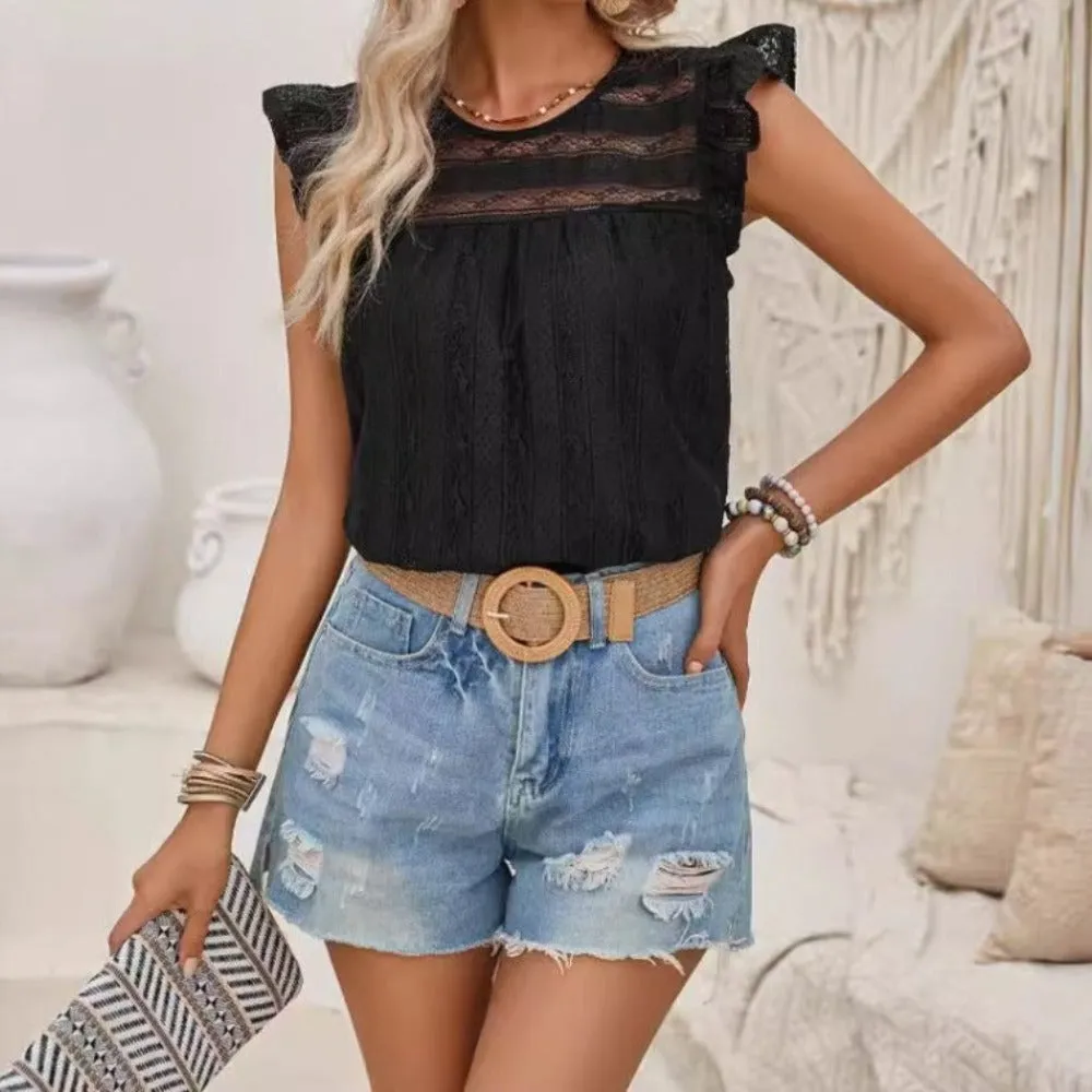 Slim Fit Sleeveless Lace Cap Summer Top