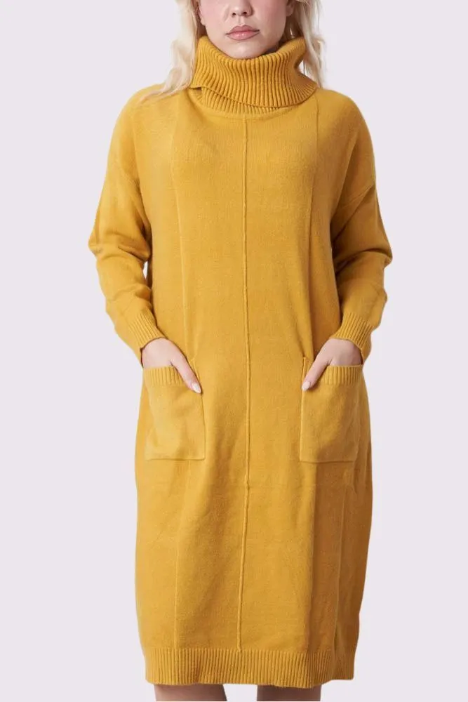 Soft Knit Pocket Ribbed Cuffed Hem Oversized Dress