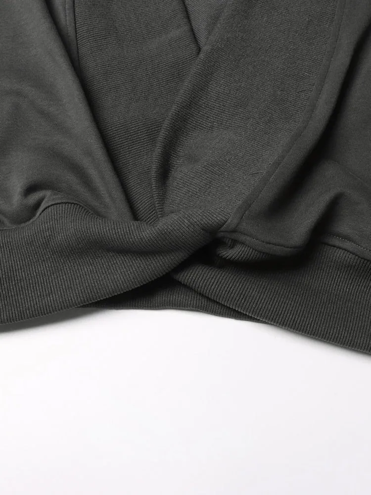 Solid Loose Casual Pullover Sweatshirt For Women Round Neck Long Sleeve Backless Crisscross Sweatshirt Female