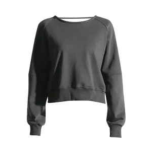 Solid Loose Casual Pullover Sweatshirt For Women Round Neck Long Sleeve Backless Crisscross Sweatshirt Female
