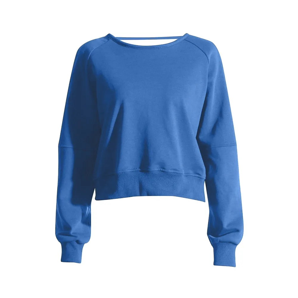 Solid Loose Casual Pullover Sweatshirt For Women Round Neck Long Sleeve Backless Crisscross Sweatshirt Female