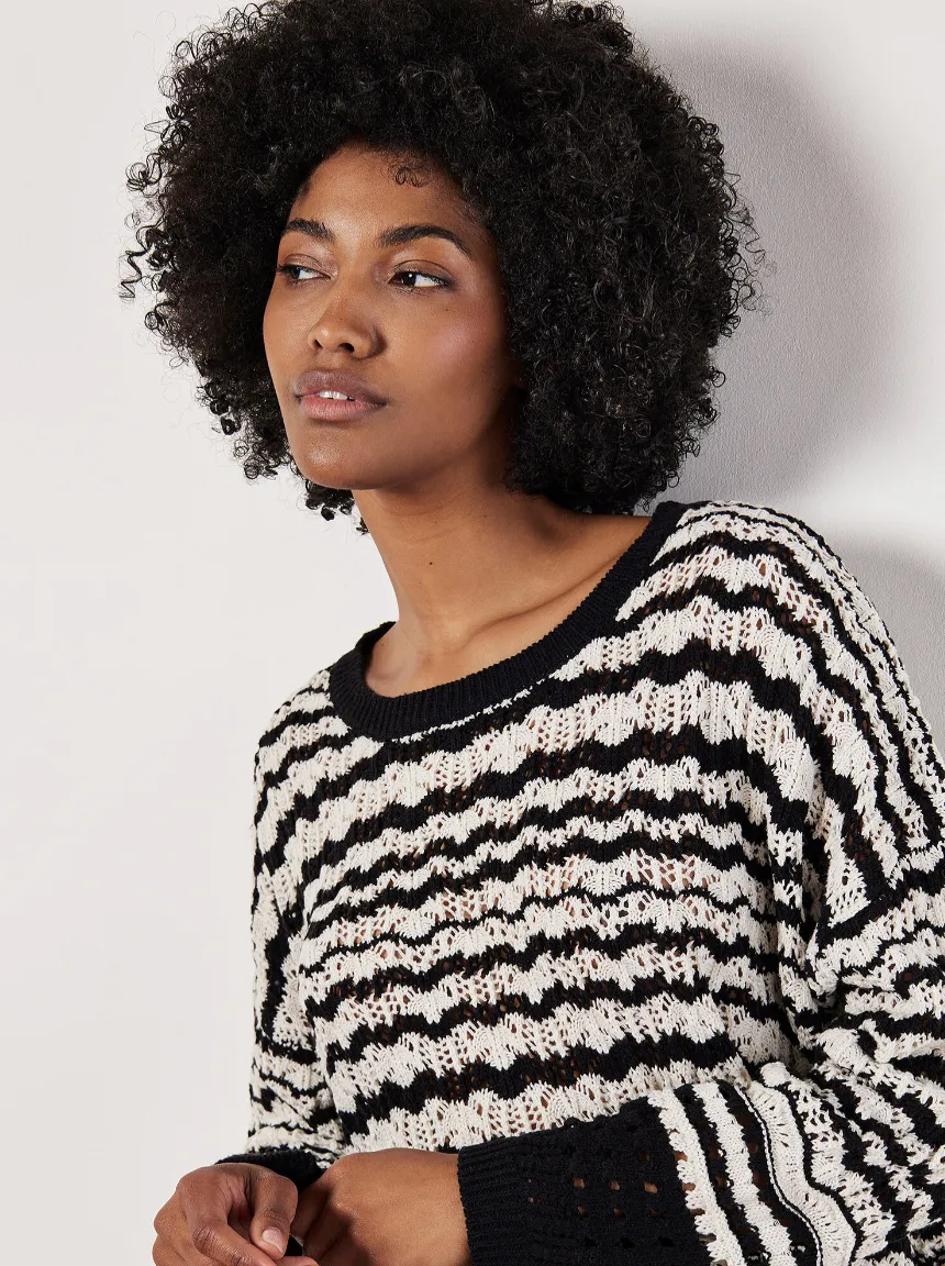 Stripe Crochet Knit Sweater