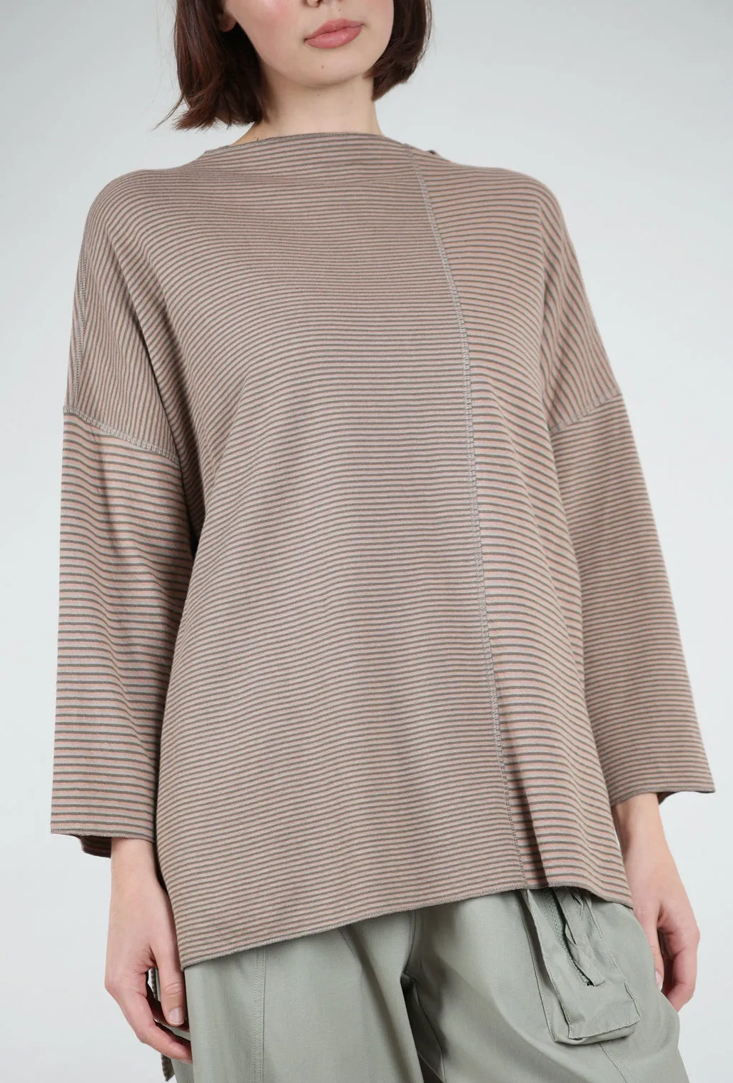 Striped Ash Top, Rose/Chocolate