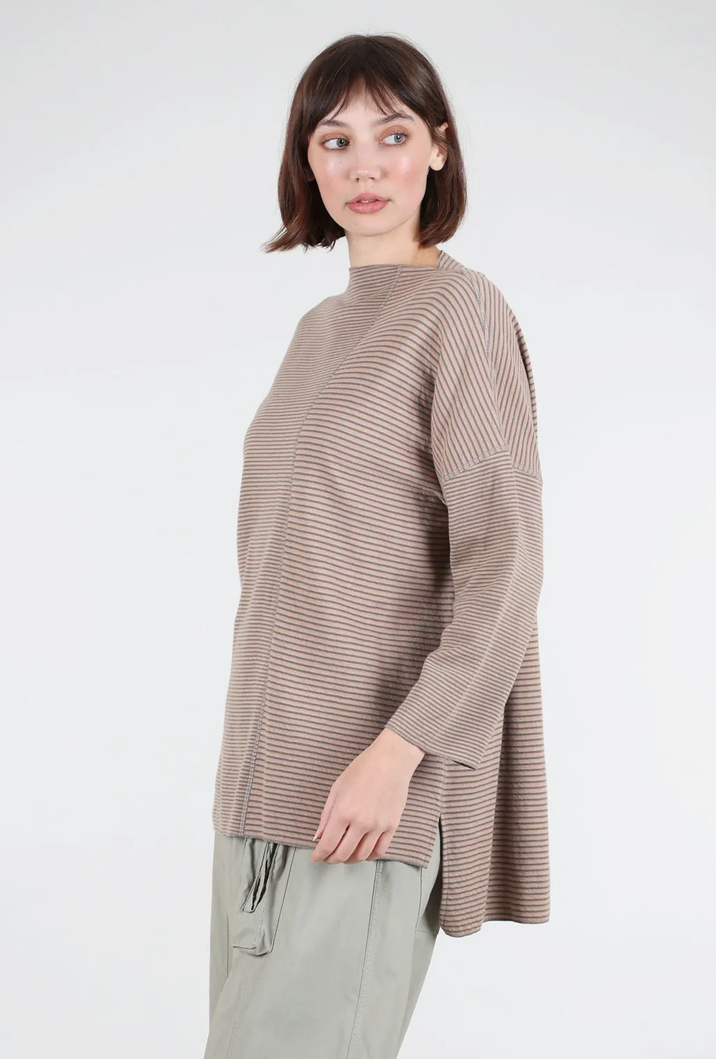 Striped Ash Top, Rose/Chocolate