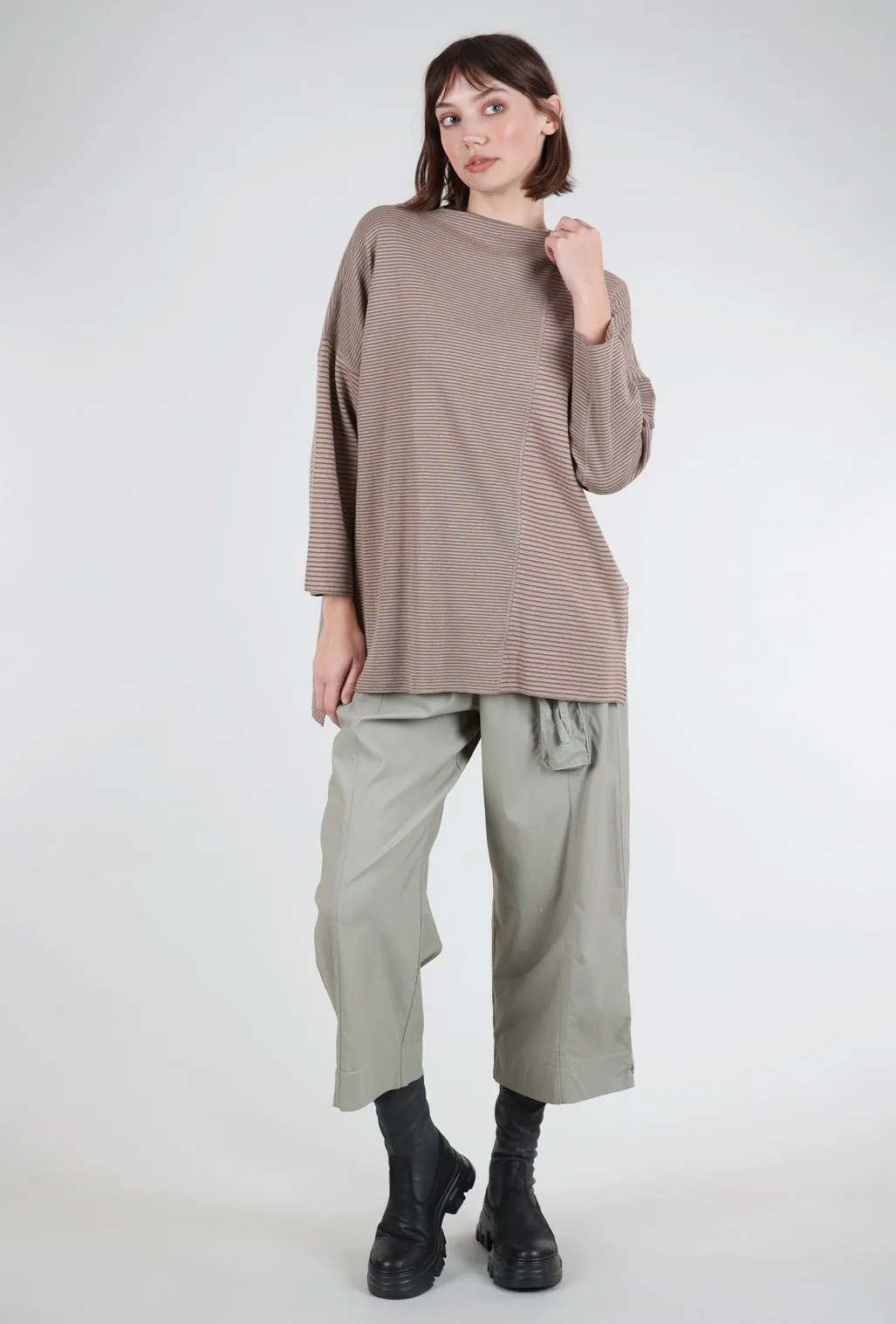 Striped Ash Top, Rose/Chocolate