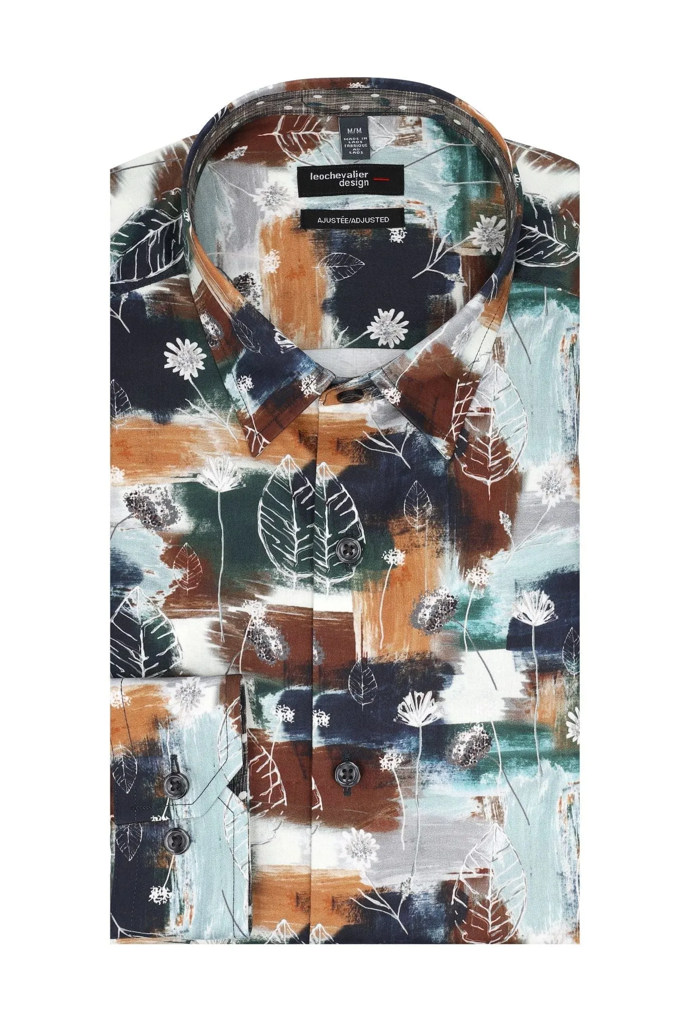 Stylish Bold Moss Print Men's Long Sleeve Hidden Button Slim Fit Shirt