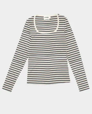 The Long Sleeve Squareneck Top in Black Stripe