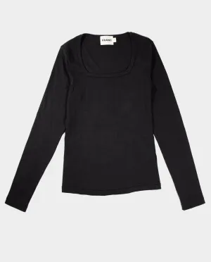 The Long Sleeve Squareneck Top in Black