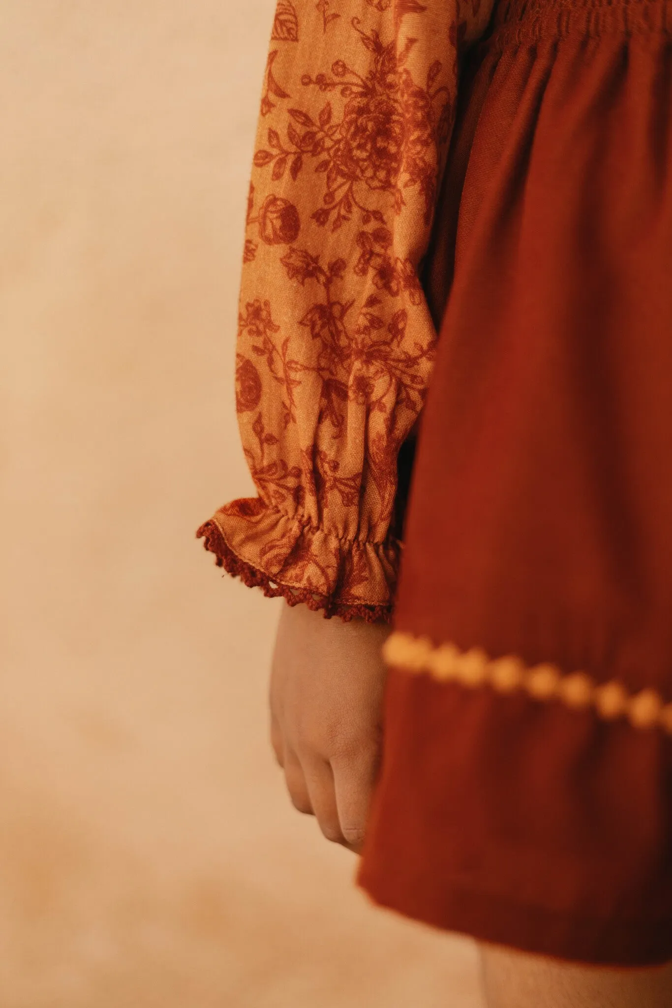 Tina Smocked Elasticated Velvet Girls Skirt - Orange