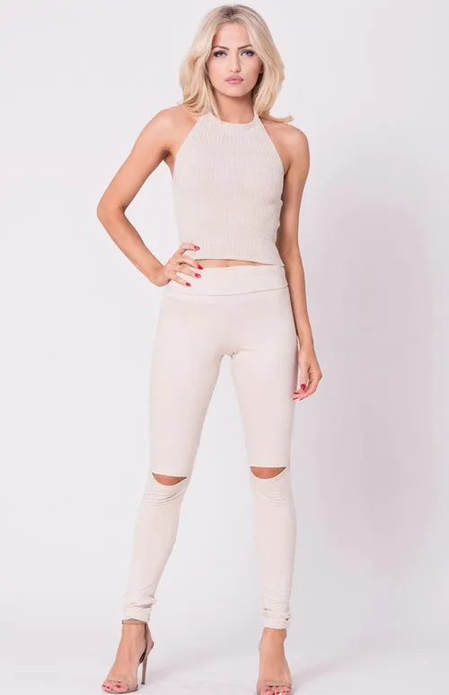 TWO TONE KNIT CROP TOP
