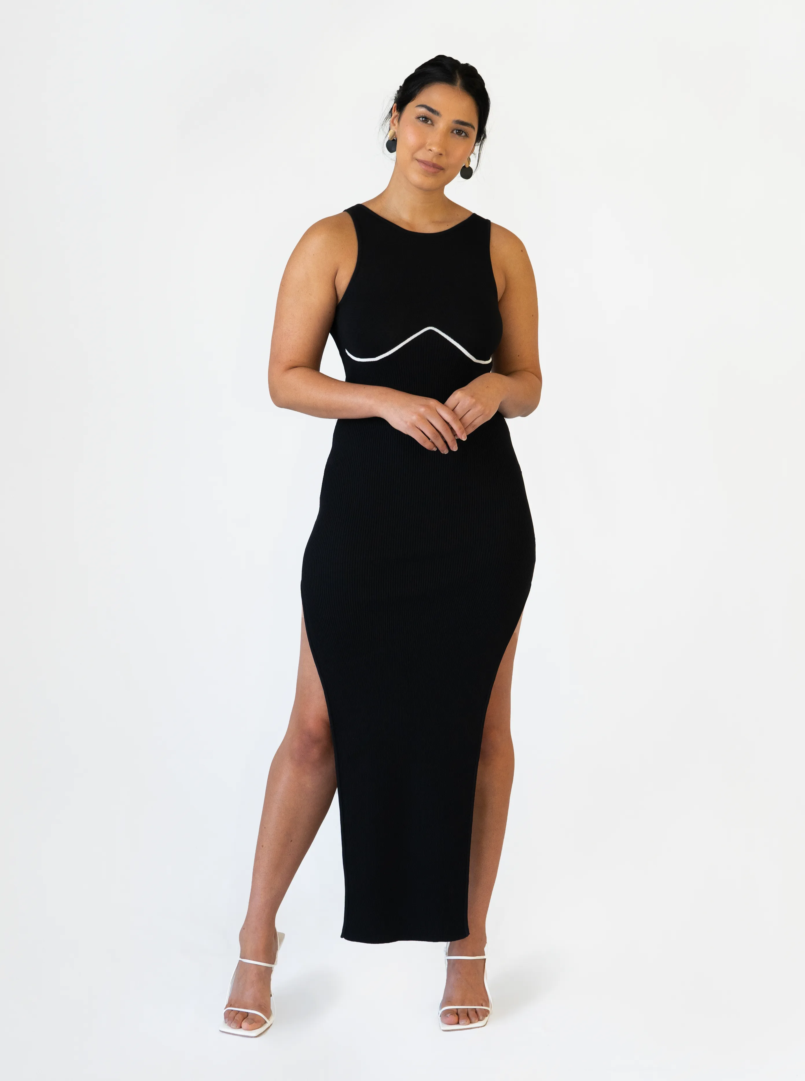 Underline Knit Dress- Black