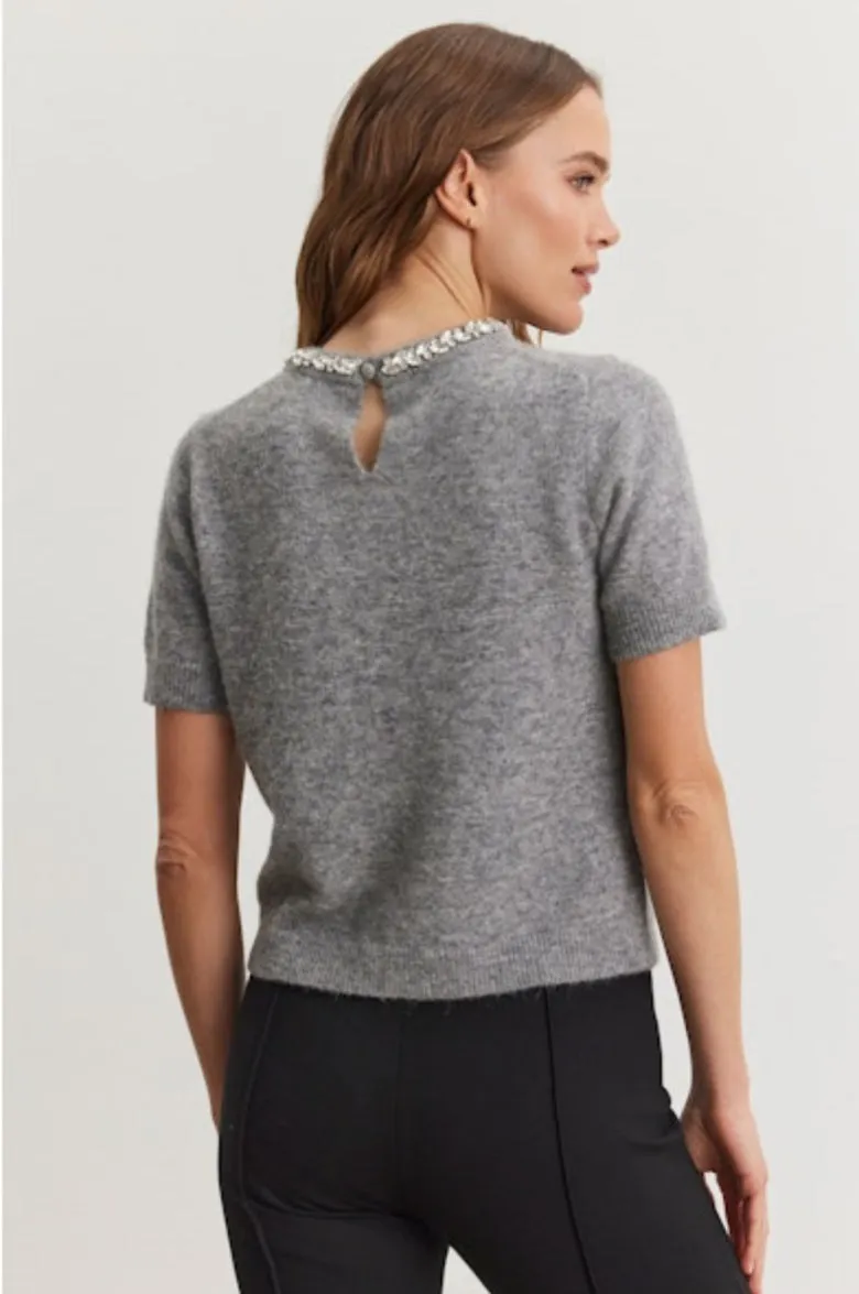 Velayton Rhinestone Knit Top - Grey
