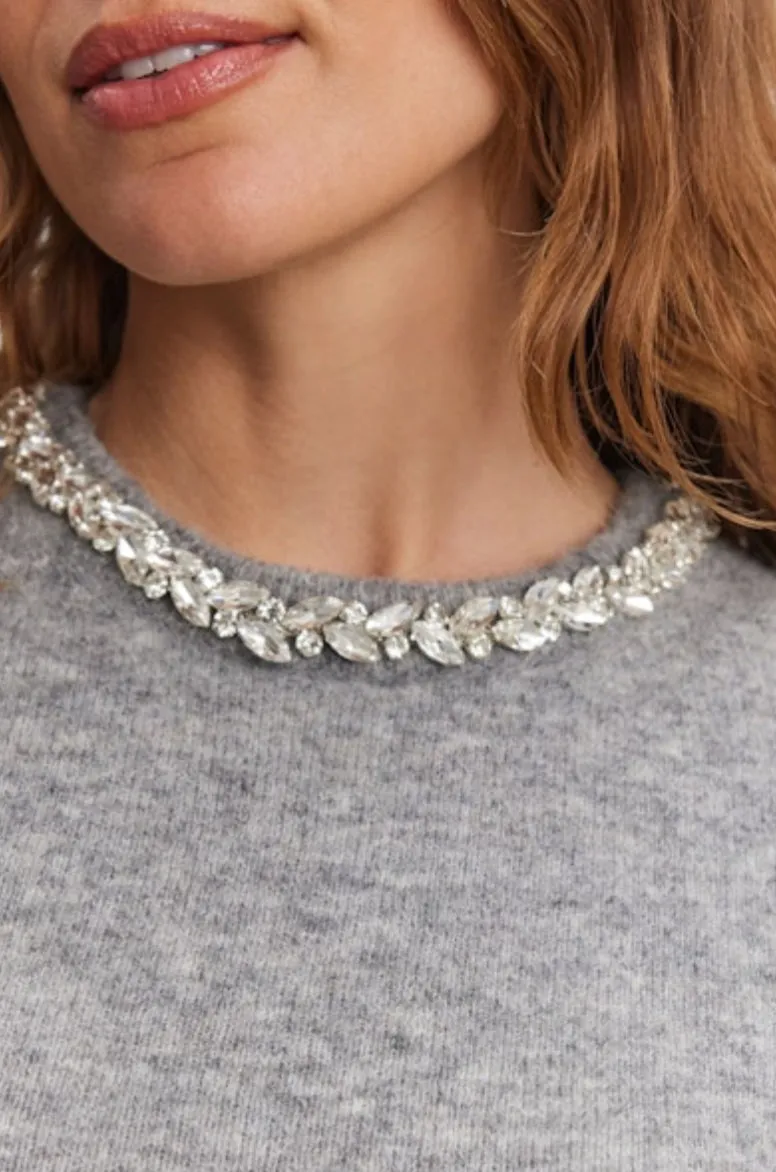 Velayton Rhinestone Knit Top - Grey