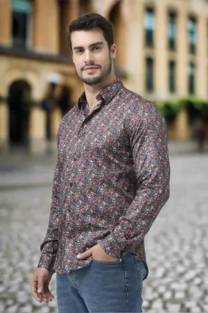 Vibrant Multi Color Autumn Print Men's Casual Long Sleeve Slim Fit Shirt