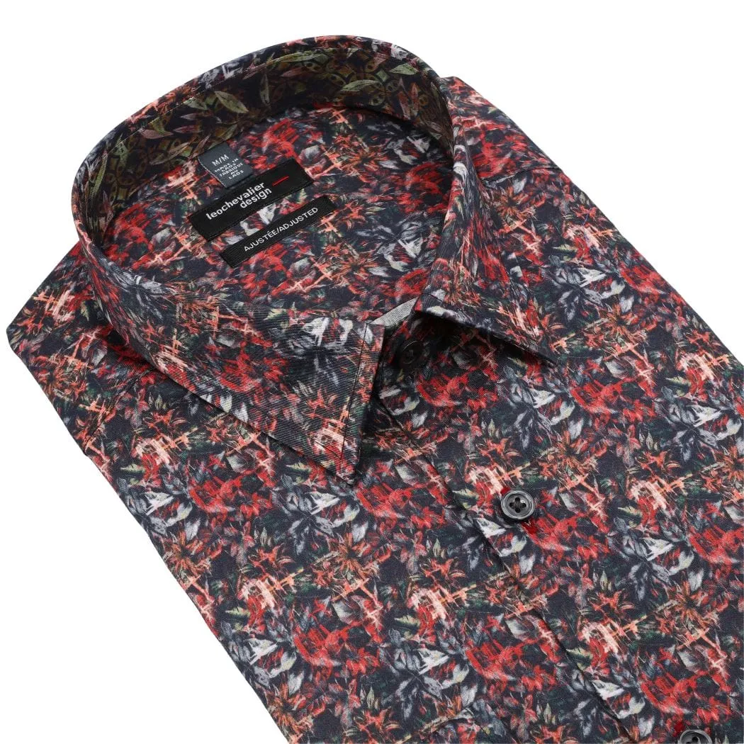 Vibrant Multi Color Autumn Print Men's Casual Long Sleeve Slim Fit Shirt