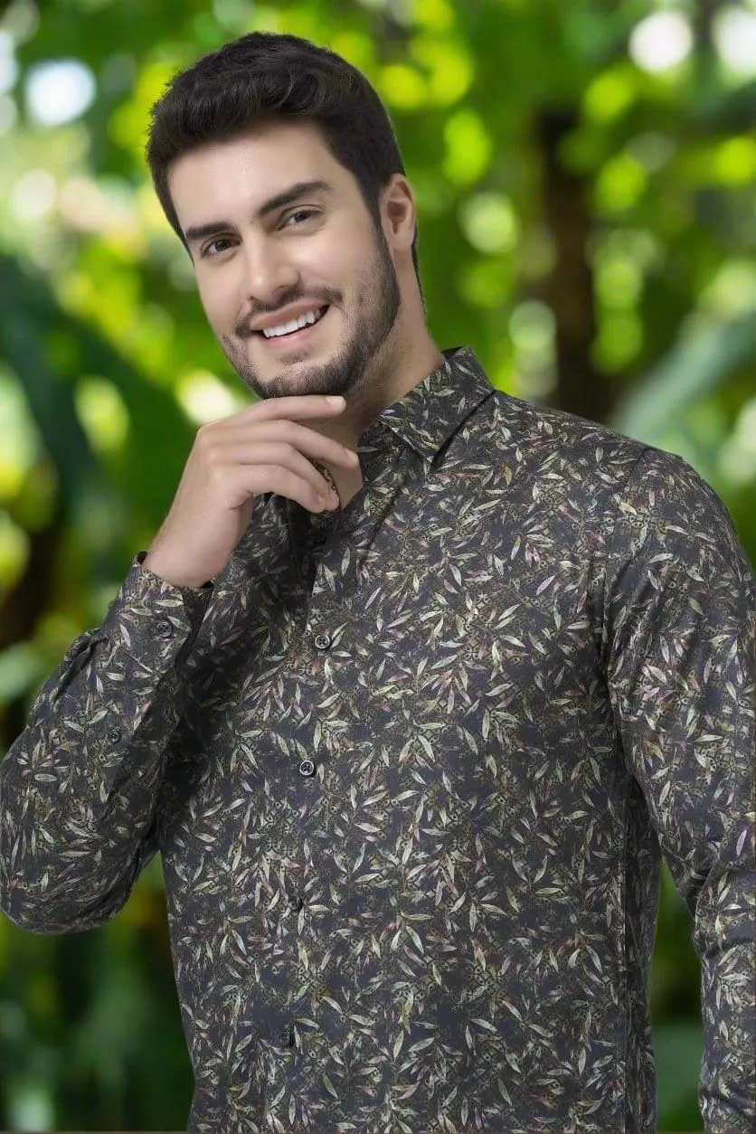 Vibrant Multi-color Jungle Print Long Sleeve Hidden Button Down Slim Fit Shirt
