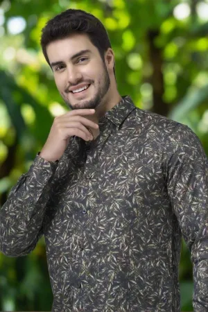 Vibrant Multi-color Jungle Print Long Sleeve Hidden Button Down Slim Fit Shirt