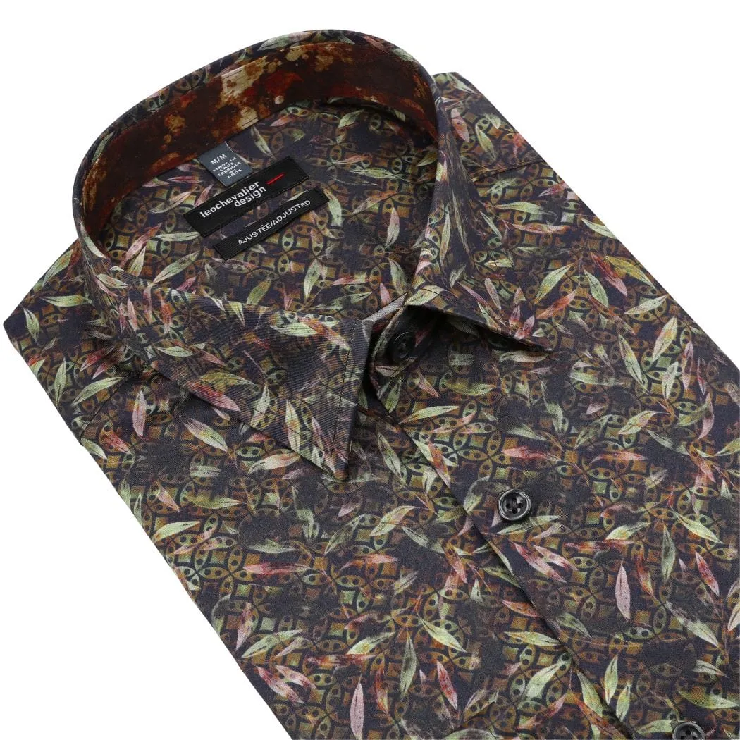 Vibrant Multi-color Jungle Print Long Sleeve Hidden Button Down Slim Fit Shirt