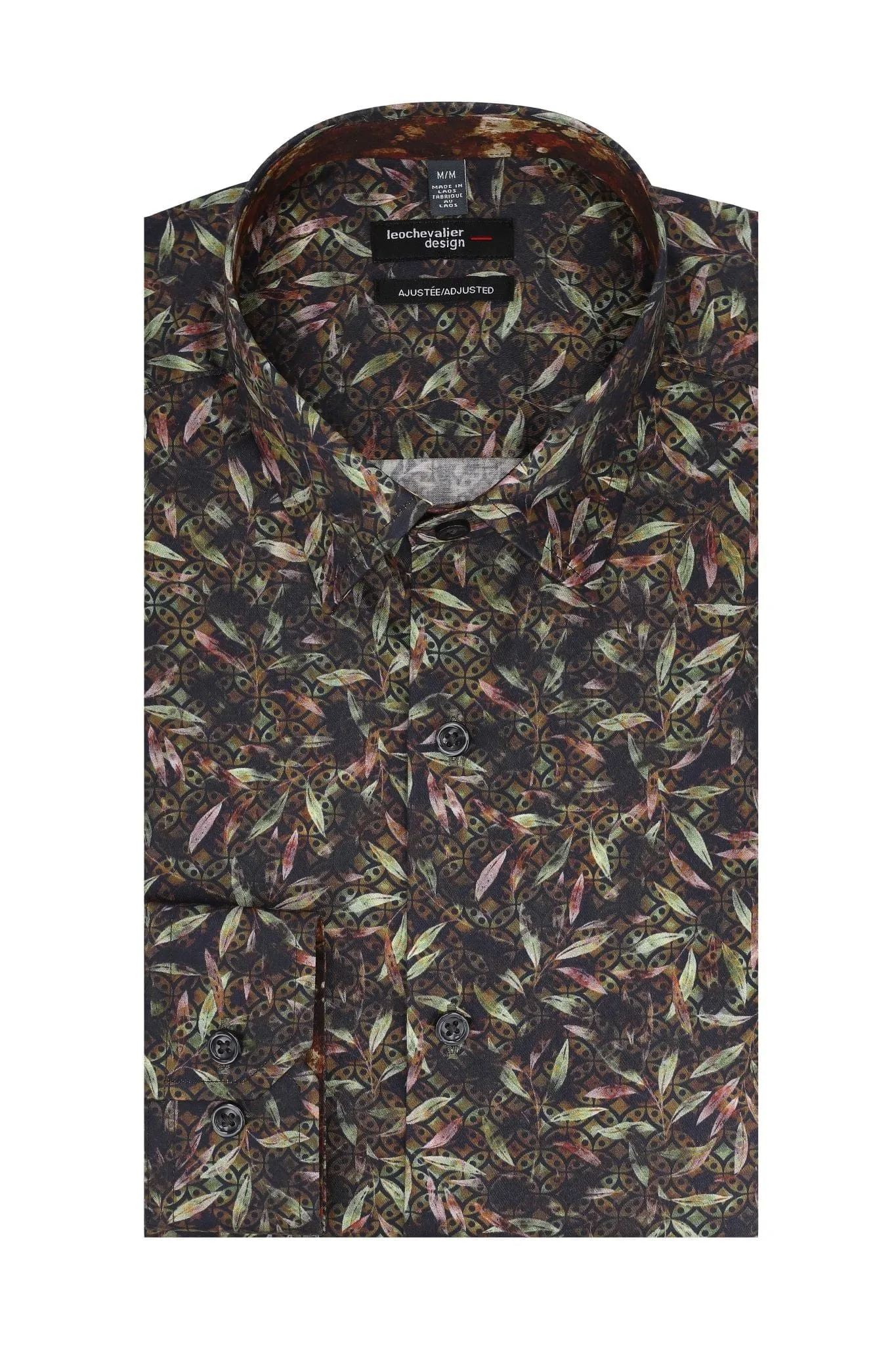 Vibrant Multi-color Jungle Print Long Sleeve Hidden Button Down Slim Fit Shirt