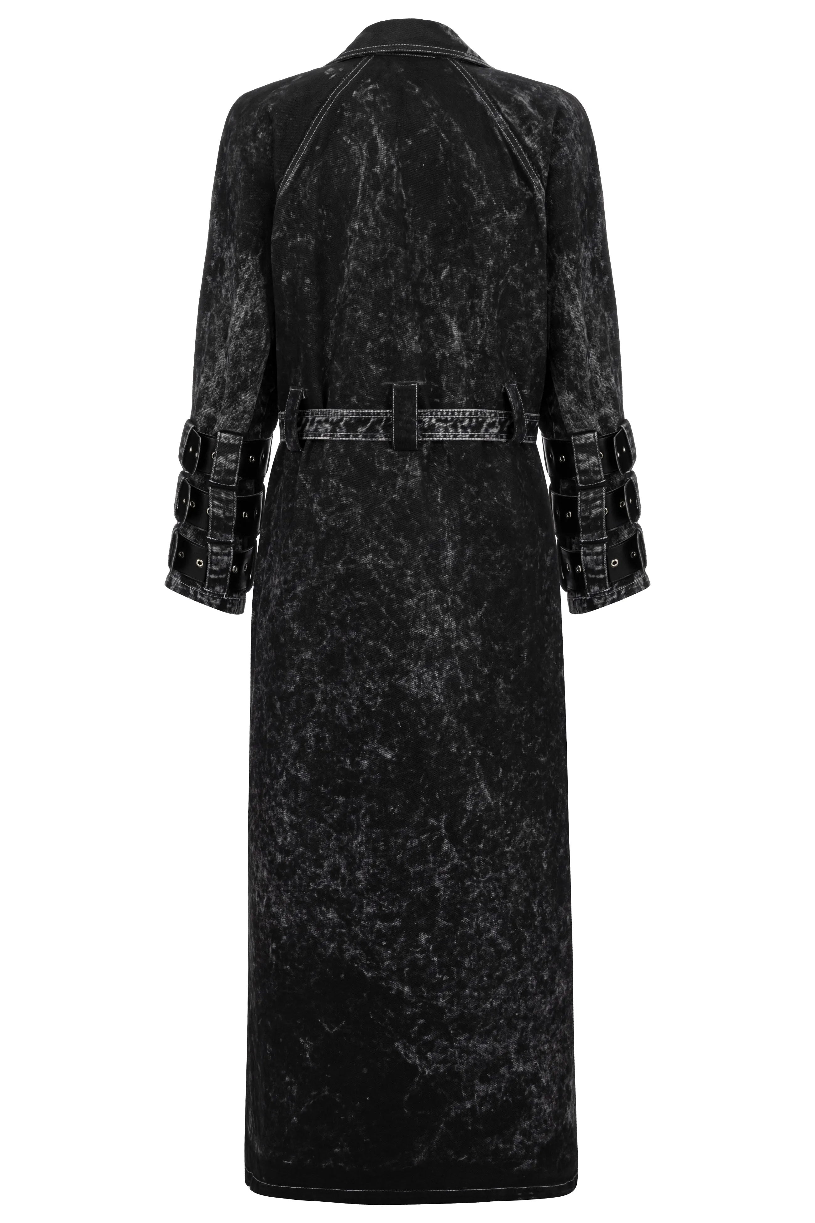 Voidwalker Trench Coat in Black Acid Wash