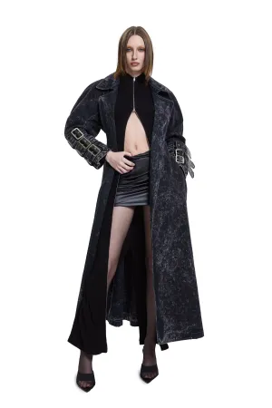 Voidwalker Trench Coat in Black Acid Wash