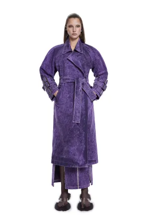 Voidwalker Trench Coat in Purple Acid Wash