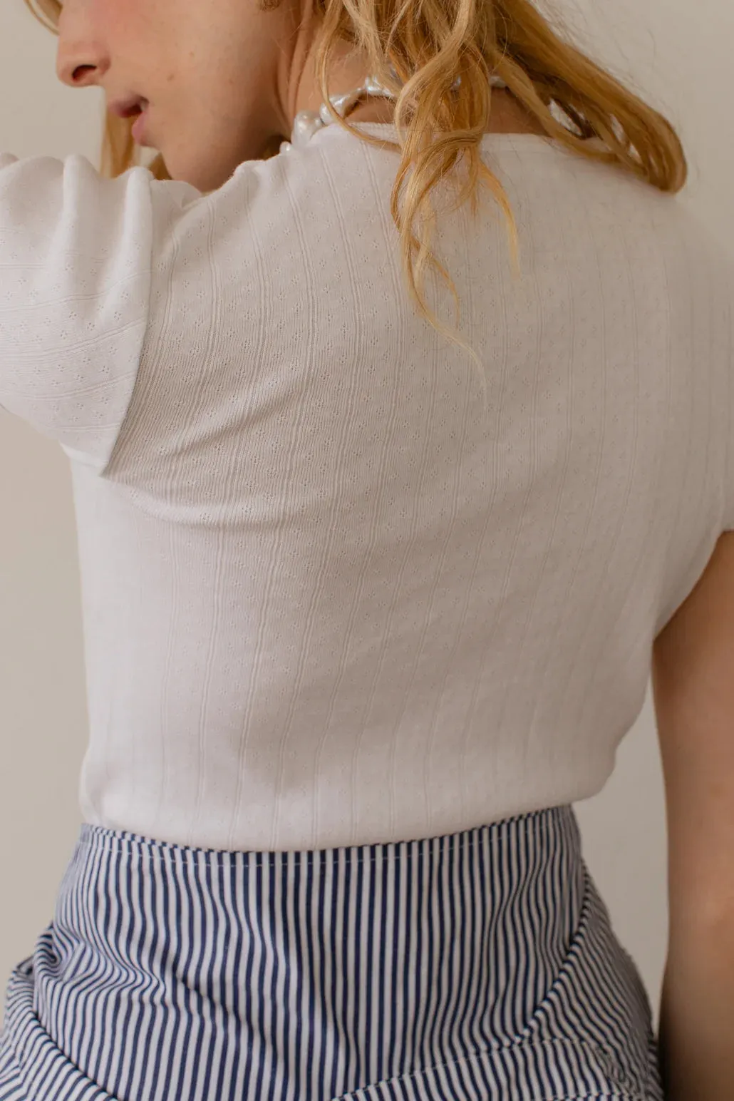 White Pointelle Baby Tee