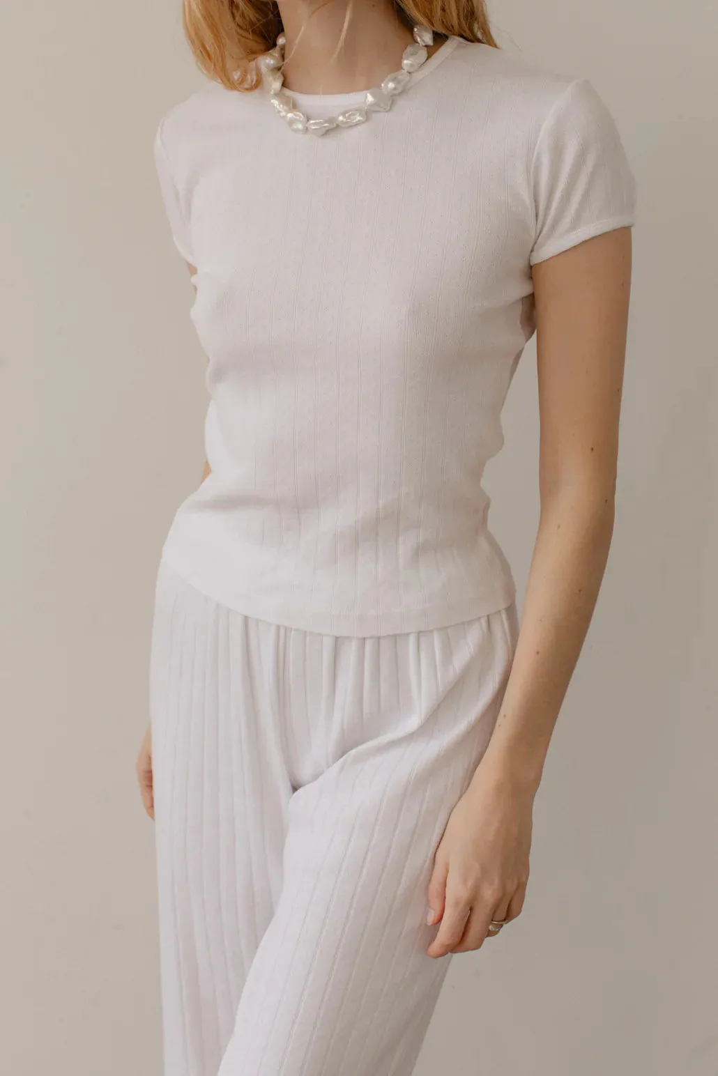 White Pointelle Baby Tee
