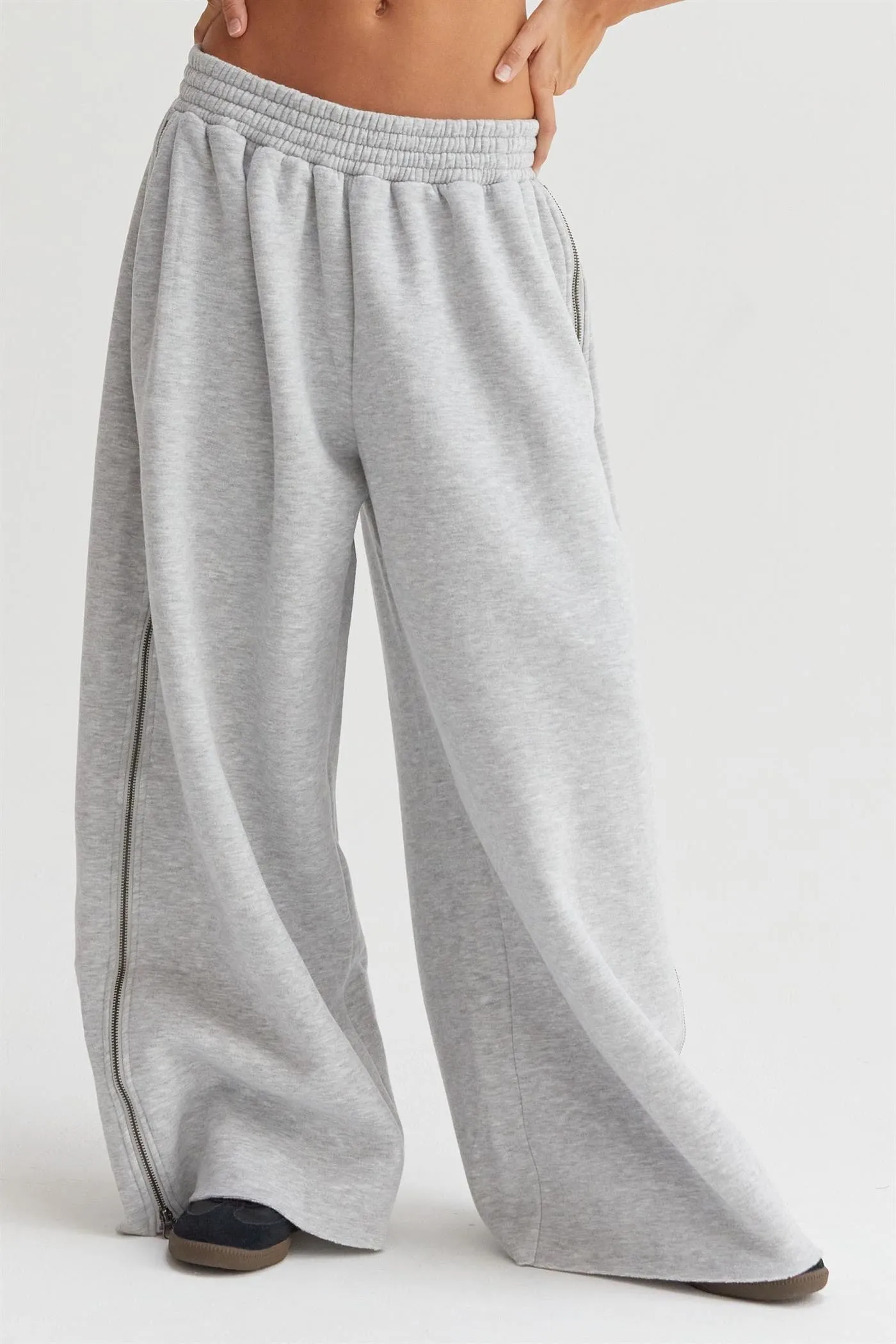 Wide-Leg Side Zipper Sweatpants