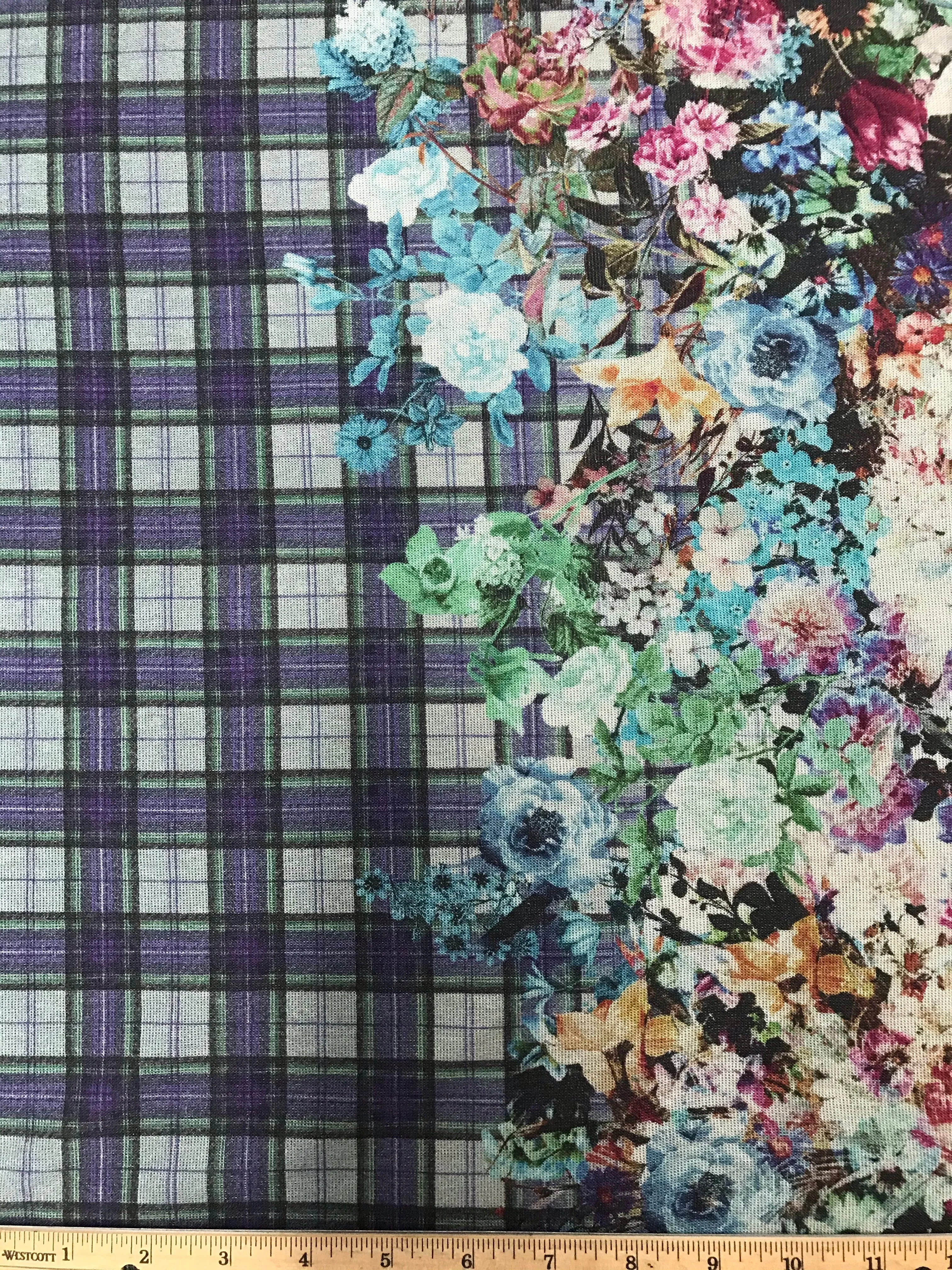 WK-7336W DIGITAL FLORAL PLAID PRINT WOOL VISCOSE KNIT. ITALY