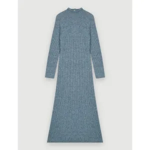 Women High Collar Mohair Dress - Blue