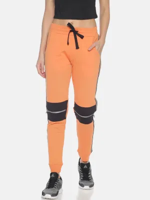 Women Slim Fit Solid Joggers with Side Tape & knee zipper