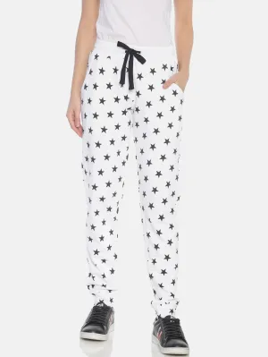 Women White Slim Fit Joggers with all over printed