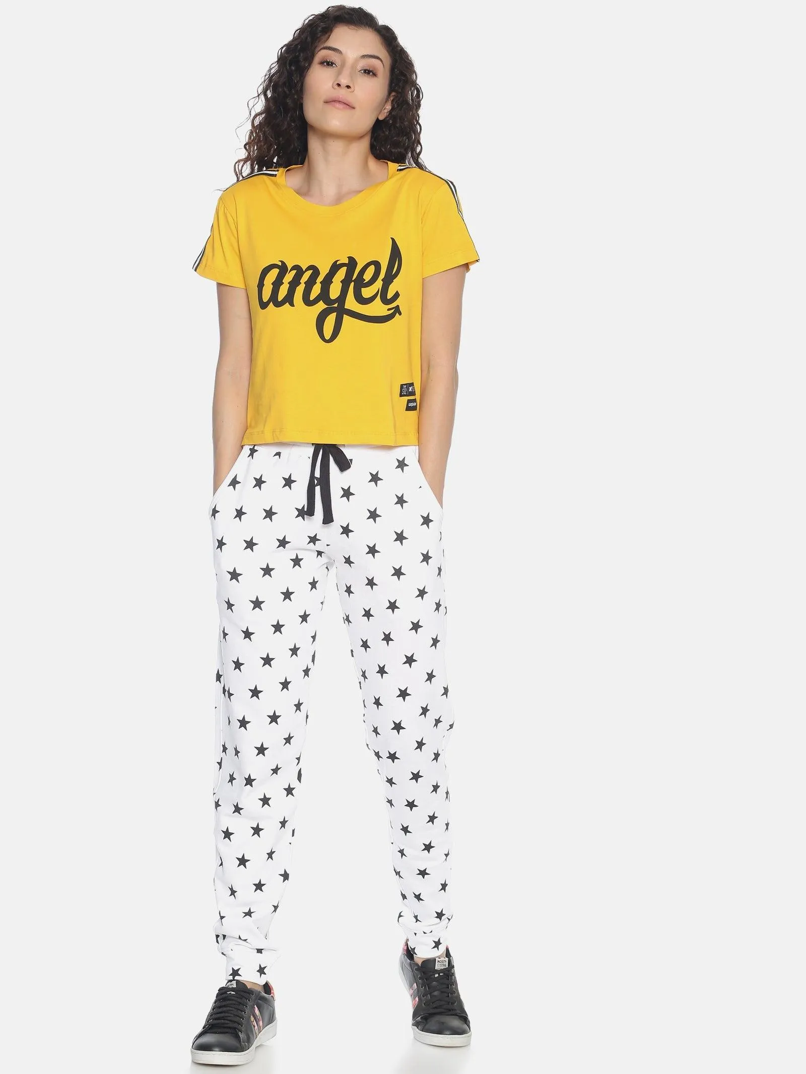 Women White Slim Fit Joggers with all over printed