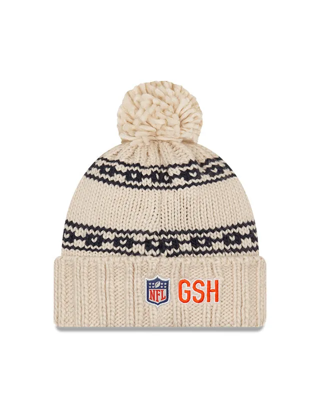 Women's Chicago Bears C Logo New Era 2021 NFL Sideline Pom Cuffed Knit Hat - Natural